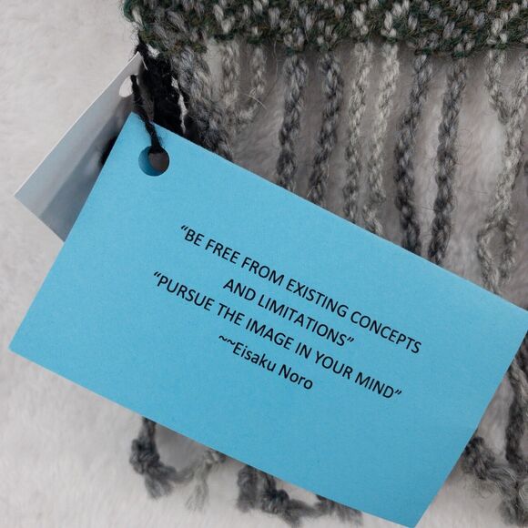 Wool Scarf Green Gray Handmade In Montana Fringe Rectangular Lazuli Of Lenore - Picture 7 of 11